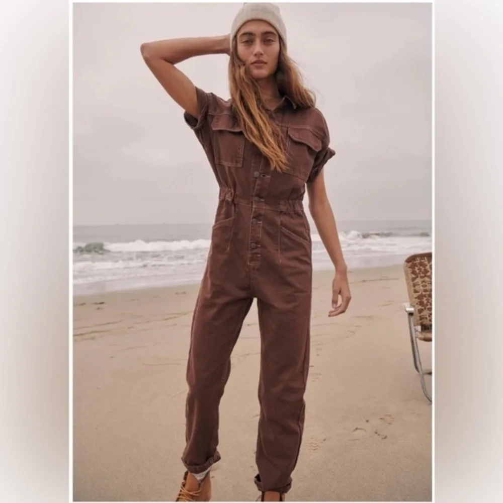 Free People x We The Free Marci Jumpsuit Denim Pinecone Brown Size XS OB1244404